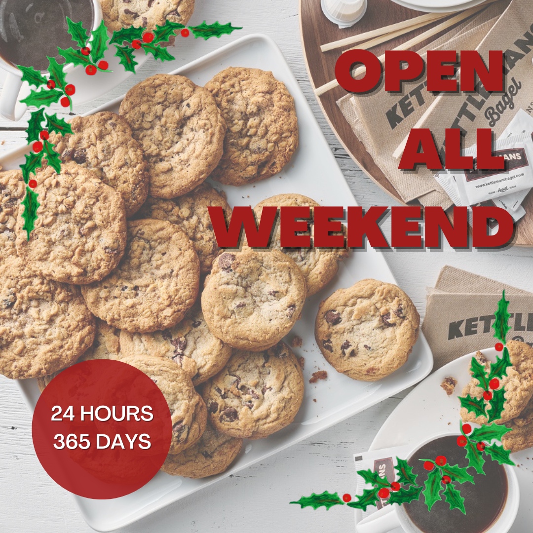bagelottawa's tweet photo. Open all weekend for the Holidays! Don't forget to get your cookies for Santa! #catering #kettlemans #santa #cookies #24hours #neverclose #365 #holidayseason https://t.co/mwOFkL35o9