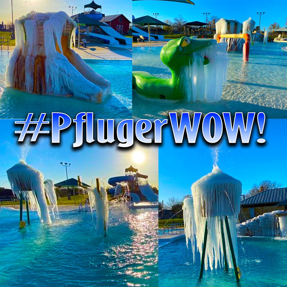 PflugervilleTX's tweet photo. #PflugerWOW! The holidays have landed in Pflugerville! The extreme cold may have taken a bite out our comfort, but it has left us with a beautiful HOLIDAY WONDERLAND at our pools! Stay warm Pflugerville! #AlwaysaSilverLining https://t.co/5hA6WpE8XM