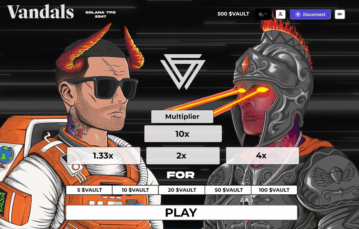 VandalCityCorp's tweet photo. 🚨 Exciting news for our holders!🚨 

Thanks to our partnership with @DegenLabs, we have launched our very own MultiFlip site 🎉 

Flip in $VAULT and Solana with up to 10x Multipliers and 1-click lightning fast transactions 

Play Now: https://t.co/lGXpSJooT3 https://t.co/l7n4QVnAj5