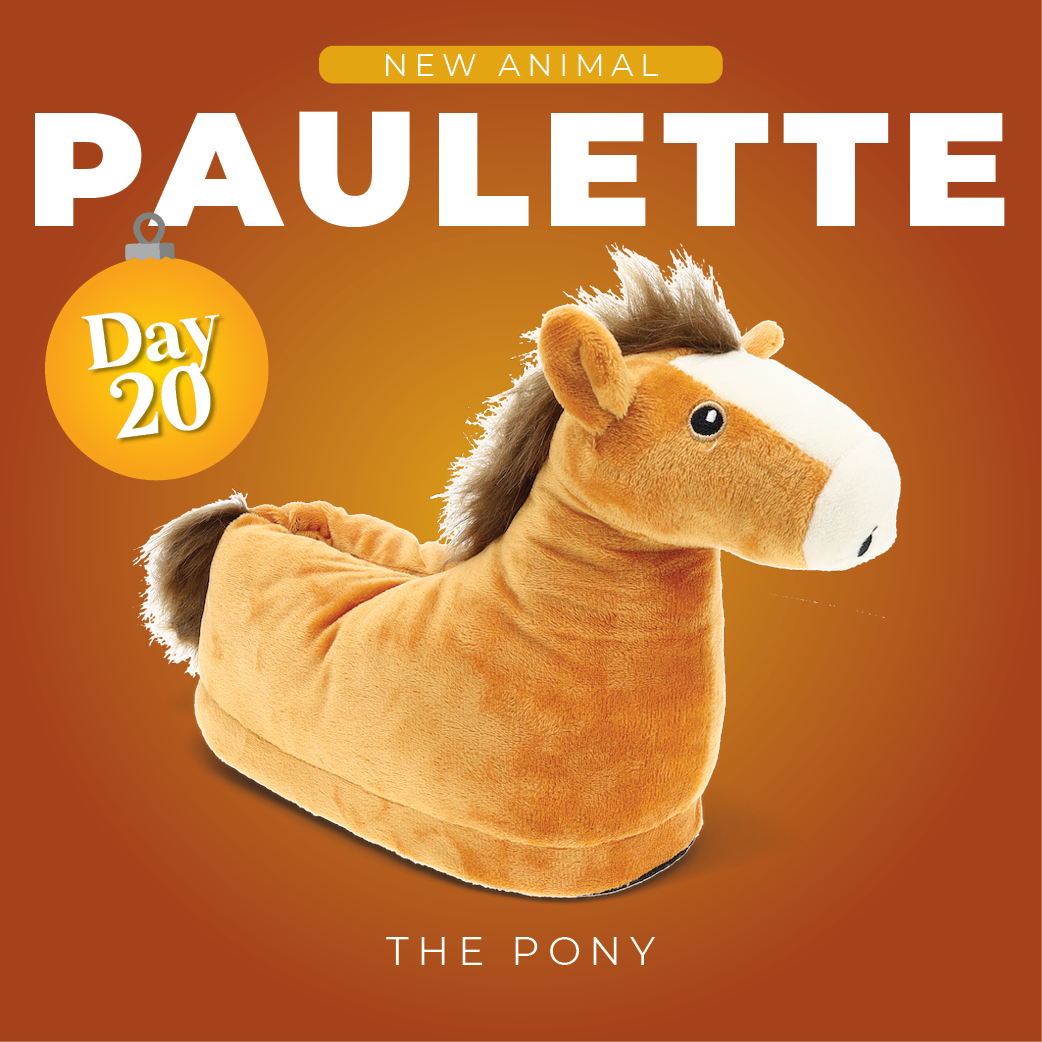 Day 20 of 21 Days of new slippers! Paulette is a pony that will brighten anyone's day.  With fun colors, they will be a great addition to your collection. 🐴

#buyhappyfeet #happyfeetslippers #slippers #horse #pony #gifts #giftideas #itslikewalkingonpillows