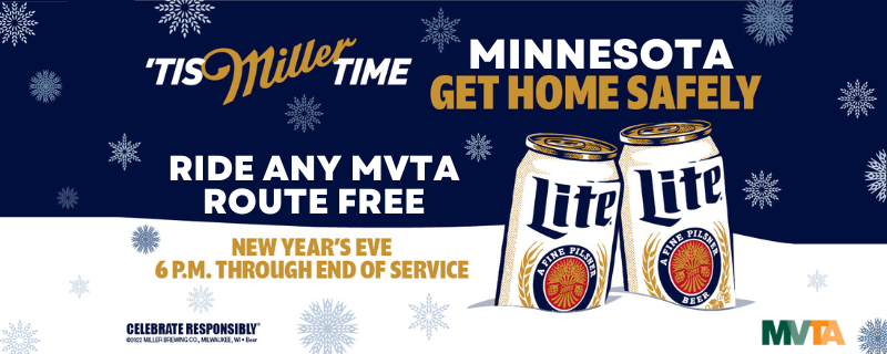 MVTATransit's tweet photo. Anyone riding an MVTA fixed-route bus on New Year’s Eve (Dec. 31) from 6 p.m. onward on the trips below will ride for free with the Miller Free Rides promotion. MVTA Connect rides are not part of the promotion.

Routes included: 420, 440, 442, 444, 445, 446, 447, 495, 497, 499. https://t.co/Blw1qfe52o