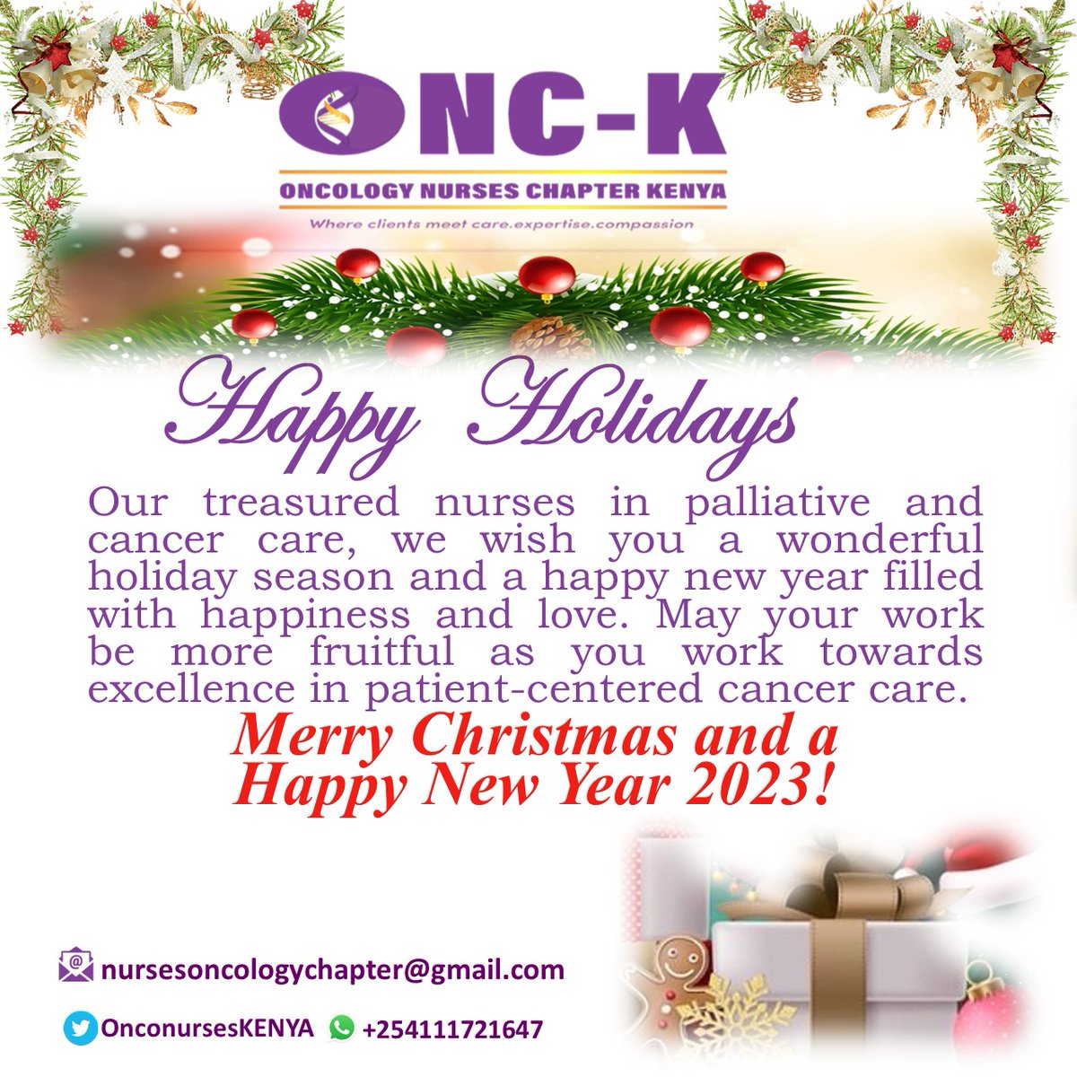 Dear ONC-K Members and partners, thank you for being an invaluable stakeholder to the chapter. It has been a great year and you have been a big part of that!
On behalf of the team, we wish you a #MerryChristmas and a #HappyNewYear #2023 . Thank you once again. Happy Holidays.