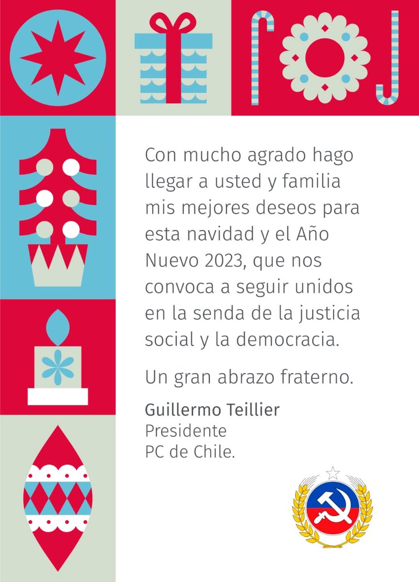 En estas fiestas de fin de año un saludo fraterno y que el 2023 nos convoque a seguir unidos en la senda de la justicia social y la democracia.