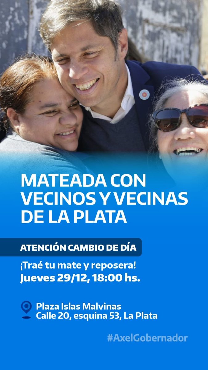ArielFerAguilar's tweet photo. Cerramos diciembre con más compromiso y militancia con el proyecto político y productivo que llevamos adelante en nuestra Provincia.
El próximo jueves mateamos con Axel. Con el Pueblo. Como siempre.
Nos vemos en Plaza Malvinas de La Plata
#AxelGobernador
#6x6 https://t.co/ioxZ94D5j2