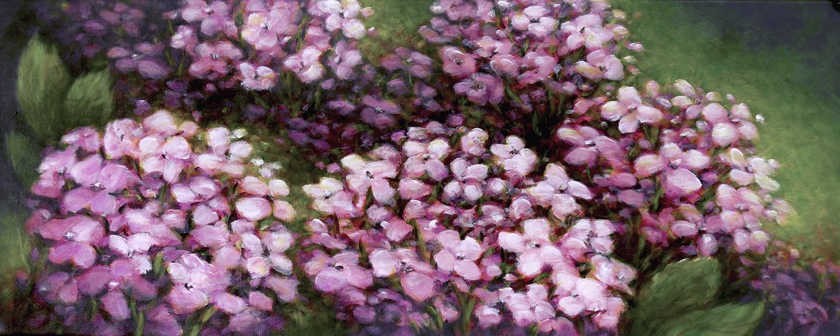 Joriginals1's tweet photo. Day 23 #ArtAdventCalendar 
Market Flowers: Hydrangea | 12x30 
Yayhoo it’s warming up, maybe not outside flower warm, but I’ll celebrate above -30 anytime. #heatwavecoming #yegart #art https://t.co/1wOxF5jP0x