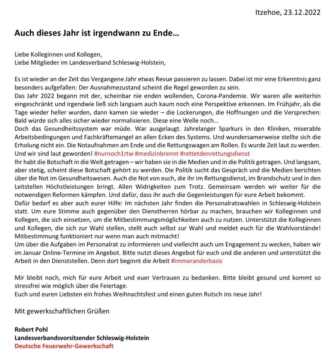 DFeuG_SH's tweet photo. Ein weiteres Jahr Ausnahmezustand neigt sich dem Ende entgegen und wir stellen fest: Die Ausnahme wird langsam zur Regel.
So kann und darf es nicht weitergehen! Dafür werden wir uns auch weiter einsetzen. https://t.co/1sXWCbr4yc