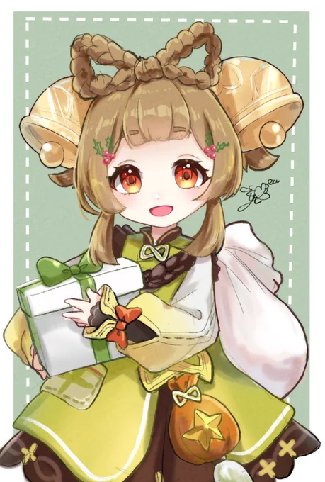 今晩仕事でうp出来ないので今クリスマスなヨォーヨちゃん描きました!実装楽しみ #原神 #イラスト #GenshinImpact  #お絵かき 