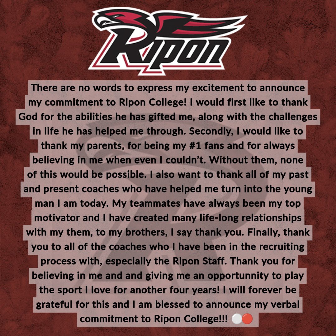 ChaseNelson55's tweet photo. Beyond excited to announce my commitment to @RiponRedHawkFB!!!
#thenest #hawksfly 💯⚪️🔴 https://t.co/LMBuMu4CdH