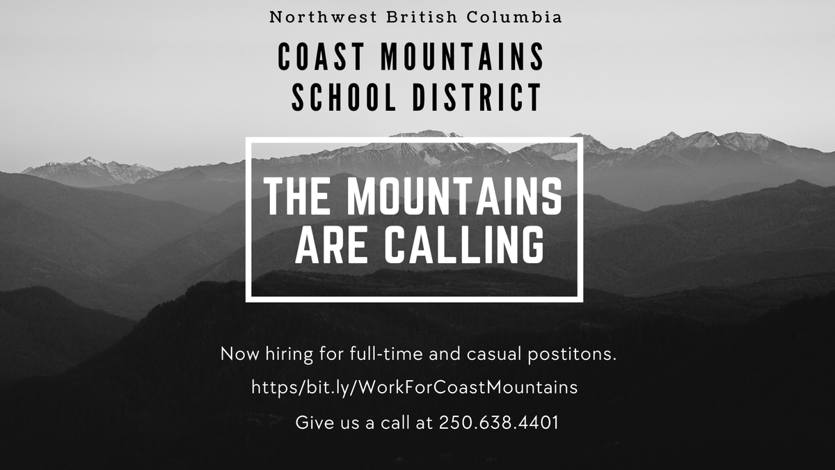 Passionate about teaching? Coast Mountains School District in Northwest British Columbia is looking for exceptional educators for 2023-24. Learn more about our district at bit.ly/WorkForCoastMo… #SD82 #TheMountainsAreCalling
