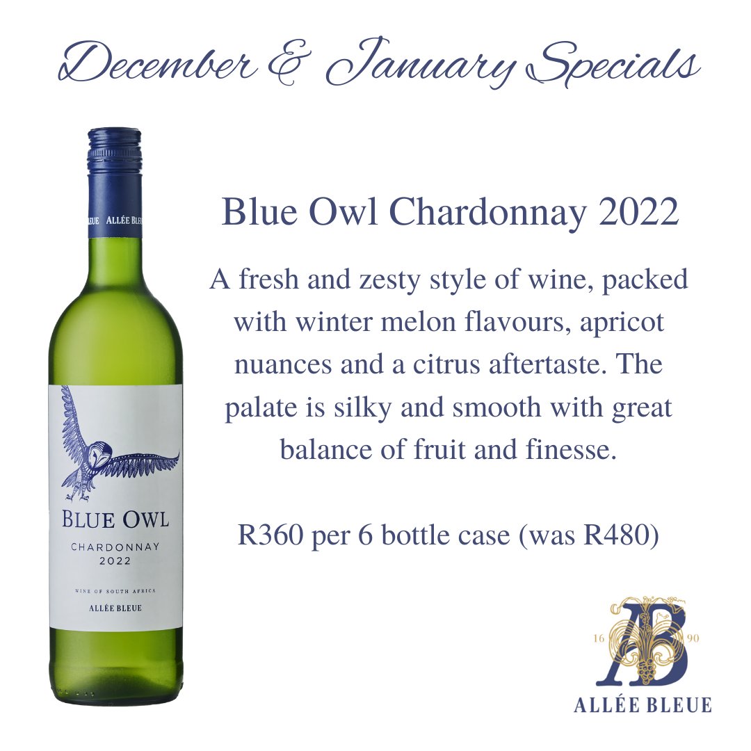 Allée Bleue Estate (@alleebleue) on Twitter photo Stock up for your New Year celebrations with our wine special offers - available from our tasting Room, online shop, or by emailing winetasting@alleebleue.com only while stocks last.
Visit our December/January Specials blog post for more details:
alleebleue.co.za/december-janua… Stock up for your New Year celebrations with our wine special offers - available from our tasting Room, online shop, or by emailing winetasting@alleebleue.com only while stocks last.
Visit our December/January Specials blog post for more details:
alleebleue.co.za/december-janua…