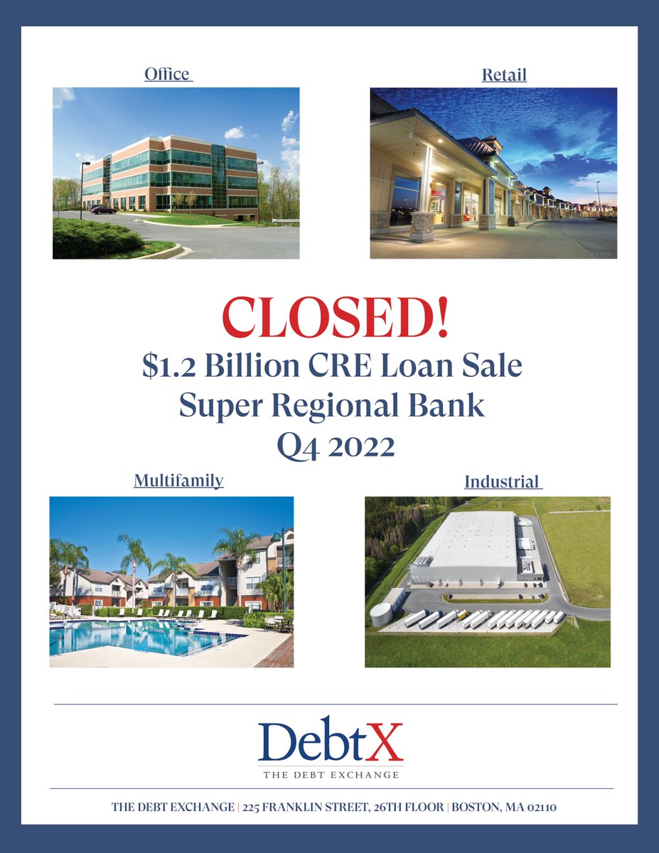 TheDebtExchange's tweet photo. #DebtX is pleased to announce the closing of a $1.2 Billion CRE Loan Sale! https://t.co/FOSiVW5rAl