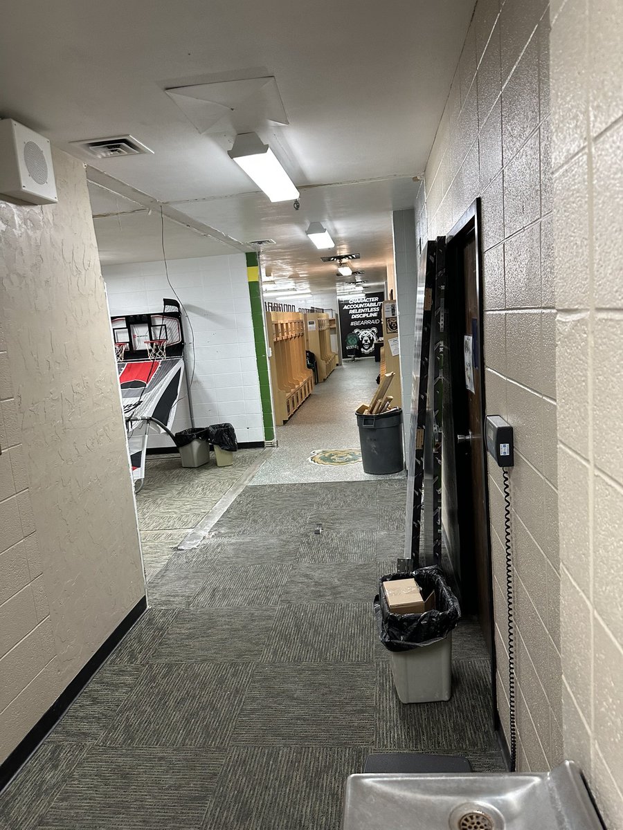 Coach_Stutz's tweet photo. Player lounge construction is underway. You want things to be better… then find a way to get it done! @Rocky_Football #BearLounge https://t.co/3BrHTw12MF