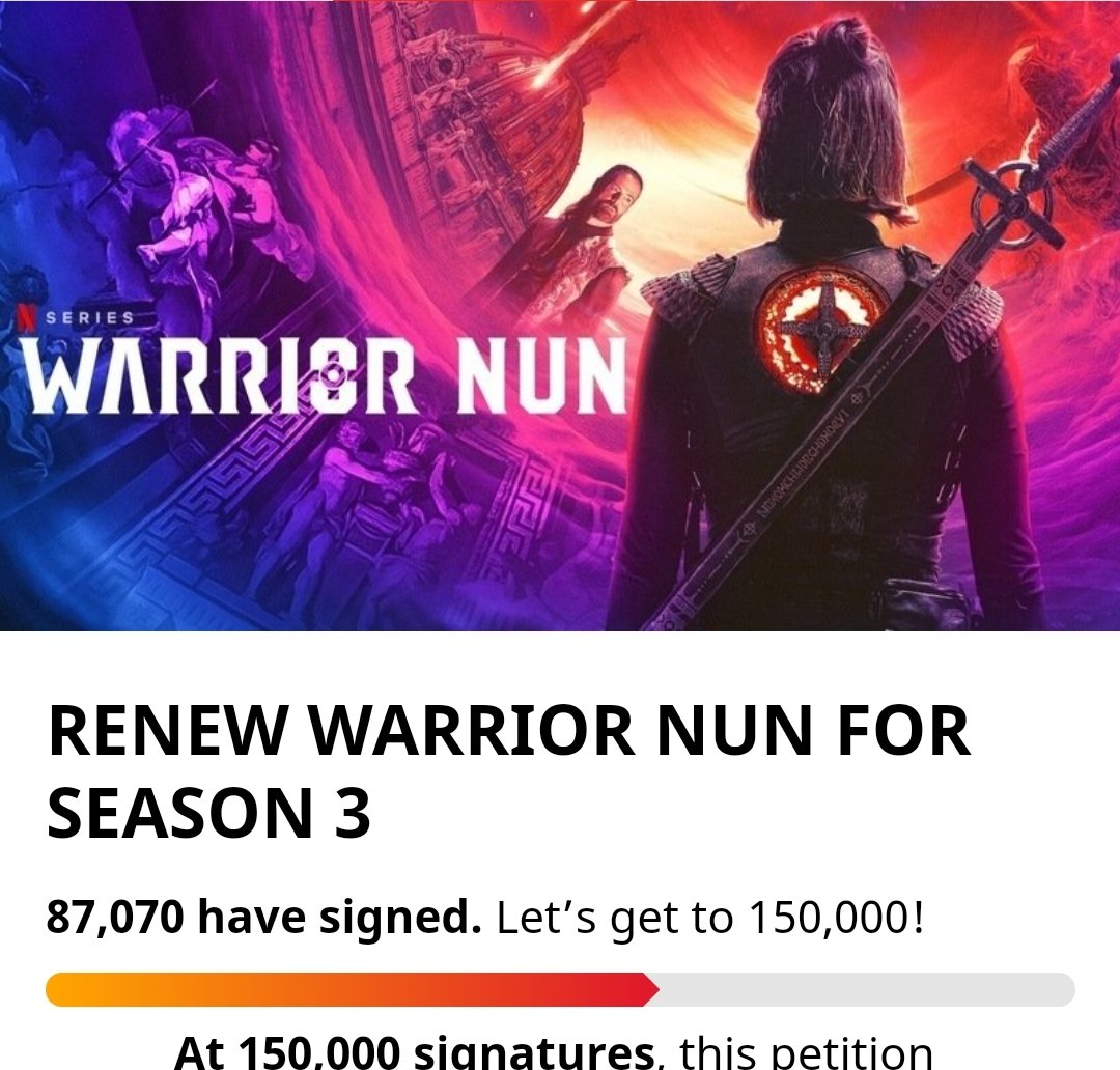 Jereczko97's tweet photo. ‼️Good News‼️
We have❗87k❗ #SaveWarriorNun petition signs!

https://t.co/CS1FFanP3Q
SIGN WARRIOR NUN PETITION
Remember to confirm your email (SPAM folder probably). https://t.co/Qzi9wo9QgF
