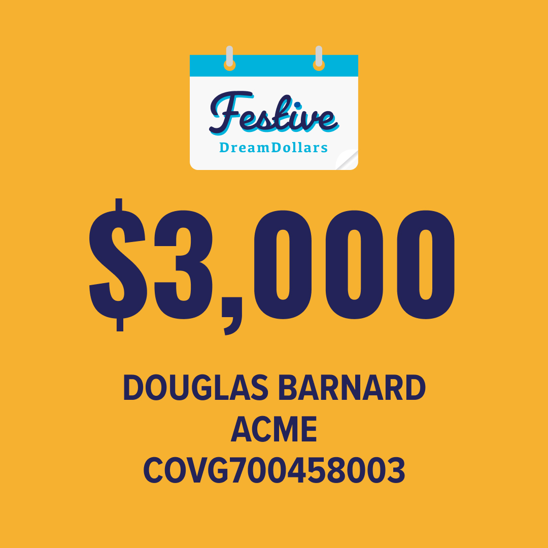 Douglas Barnard is December 23rd's Festive Dream Dollars winner! ☃️ 🤩 🎉