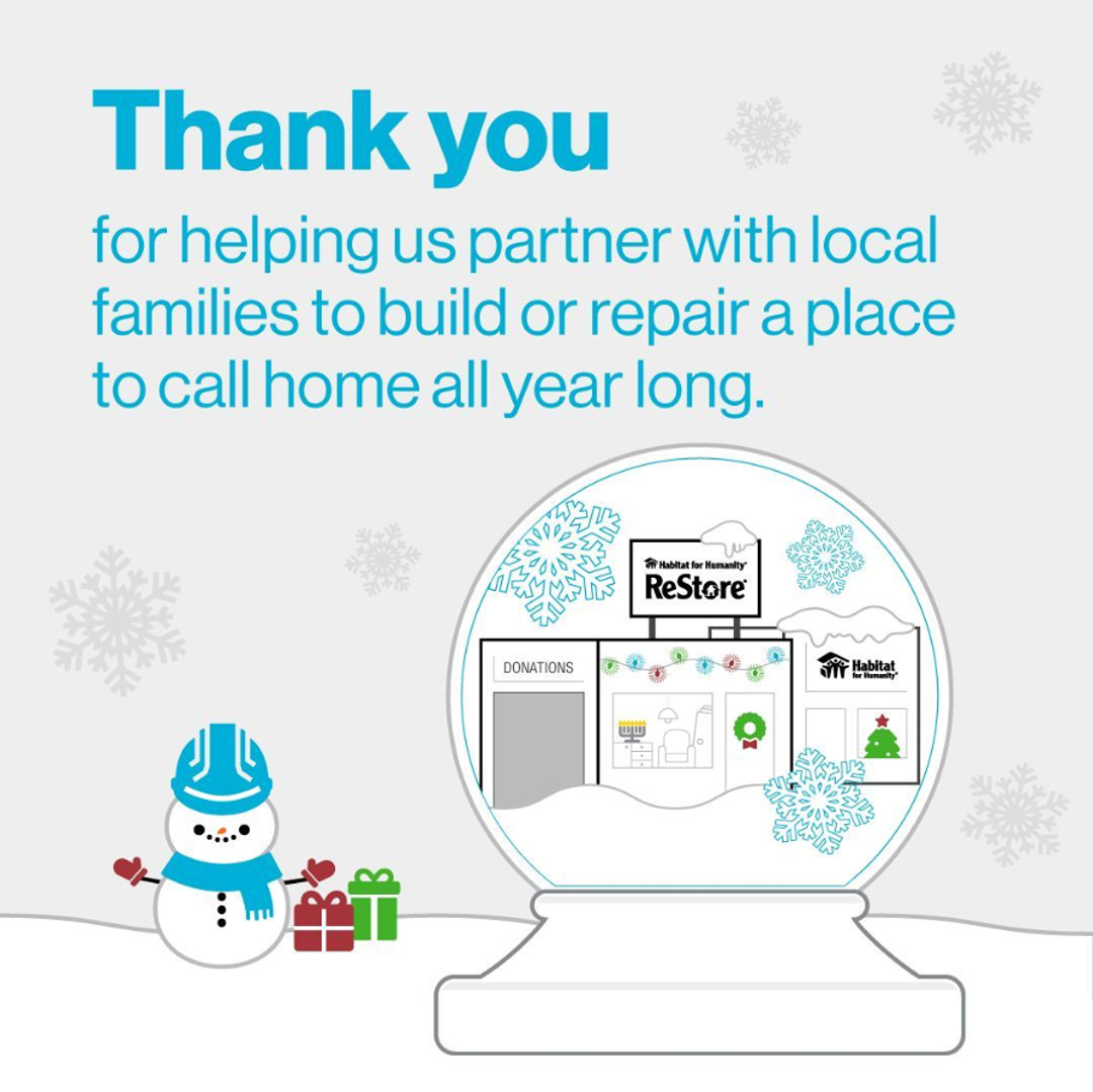 #HabitatReStore wishes all our donors, shoppers and volunteers a happy holiday season. #Thankyou for helping Habitat for Humanity partner with local families to build or improve a place to call home all year long. #ReStoreIllinois