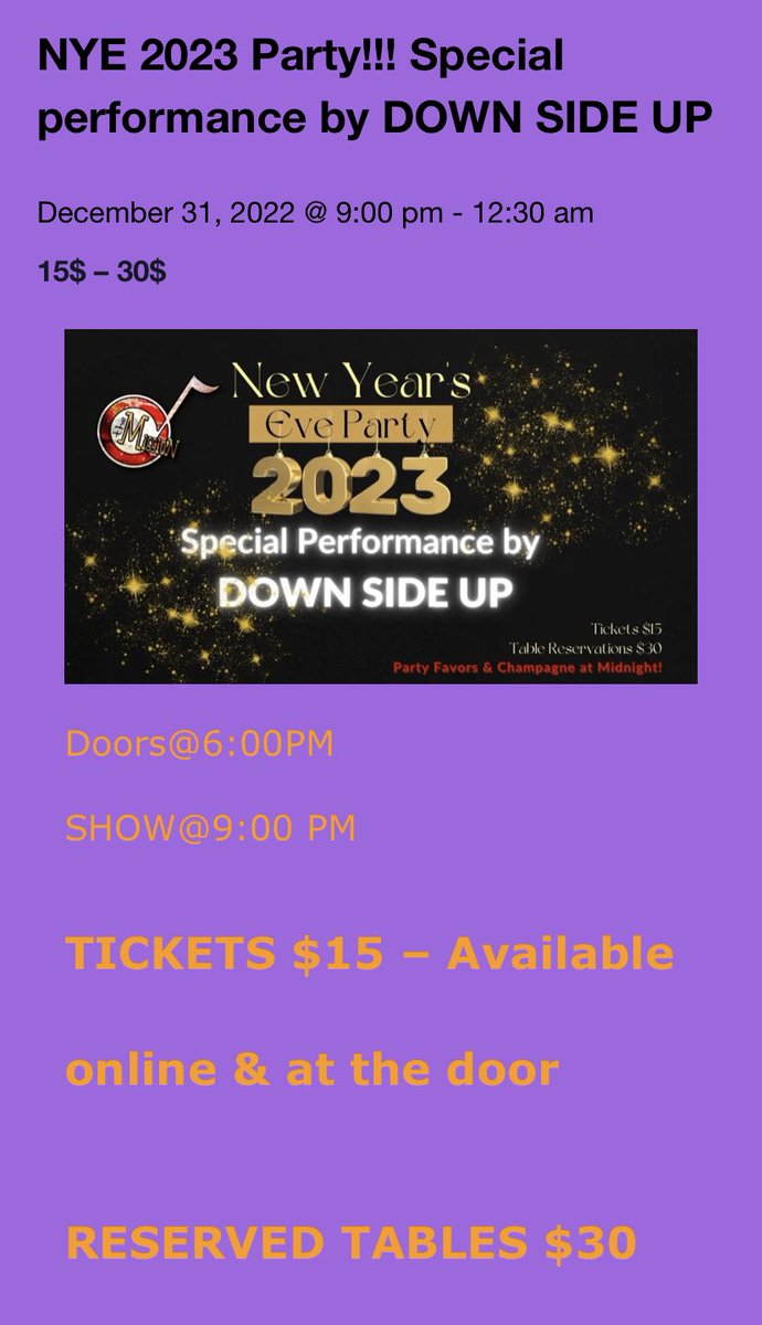 NYE Tickets and limited table reservations are available now! Down Side Up #livemusic