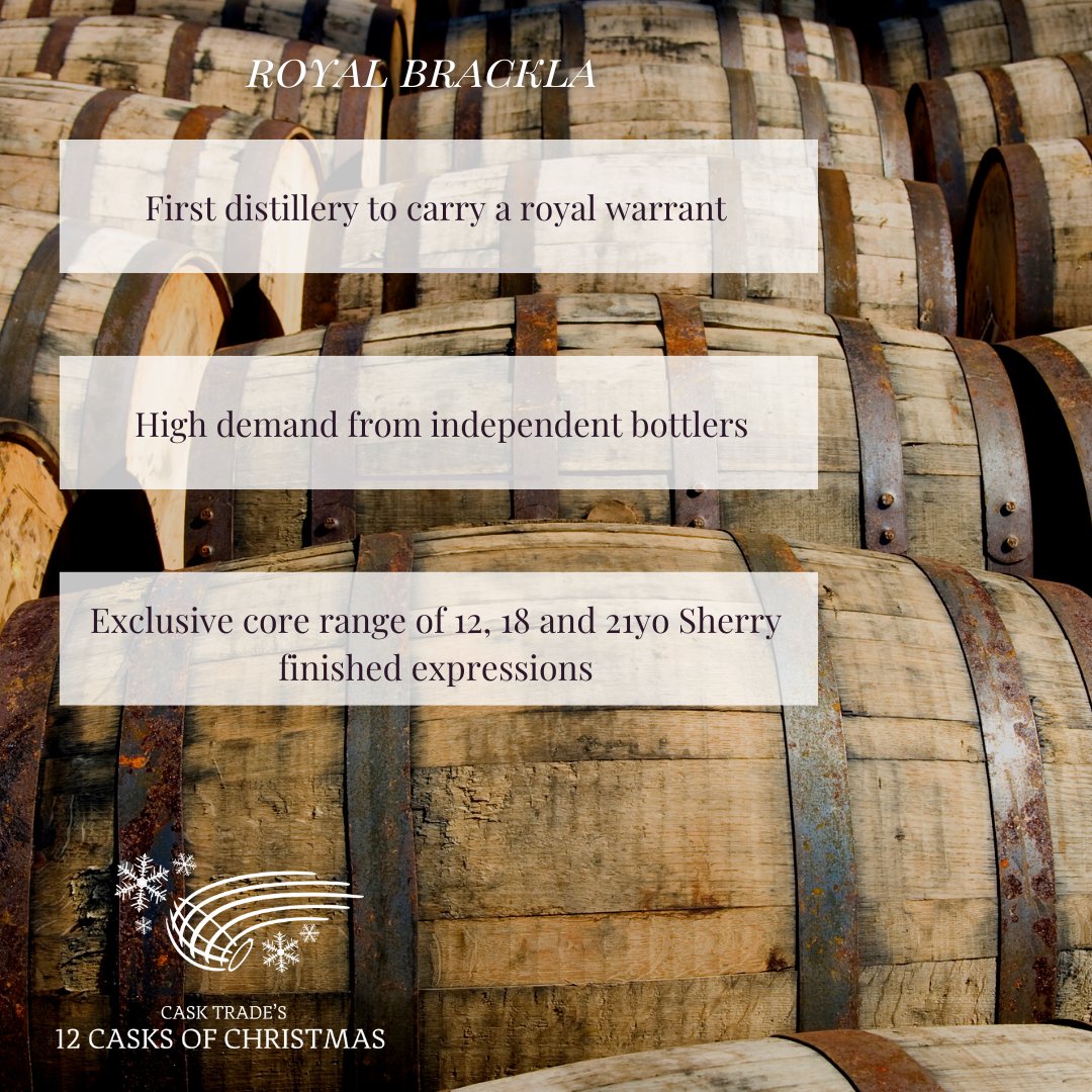 CaskLtd's tweet photo. The first distillery to hold a Royal Warrant, Royal Brackla is steeped in history and has roots that venture back in time. 

Merry Christmas from all at Cask Trade 🎄🥃🕯🎉

https://t.co/aTjkM1bq0n
.
 #12CasksOfChristmas #12DaysOfChristmas https://t.co/2Ue2t2OAps