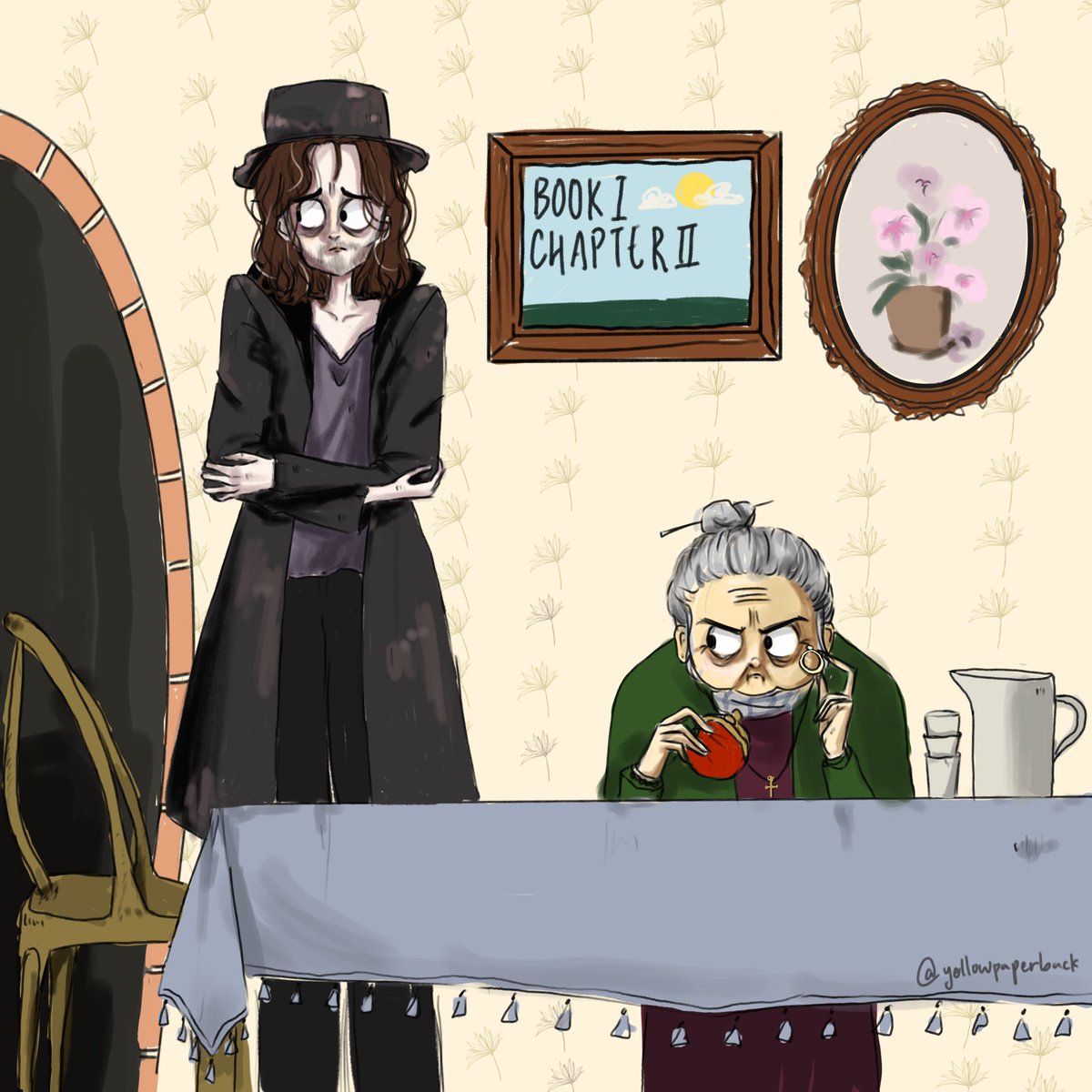 beteldisgeuse's tweet image. illustrating a scene in every chapter of crime and punishment 🧵
1 - 1