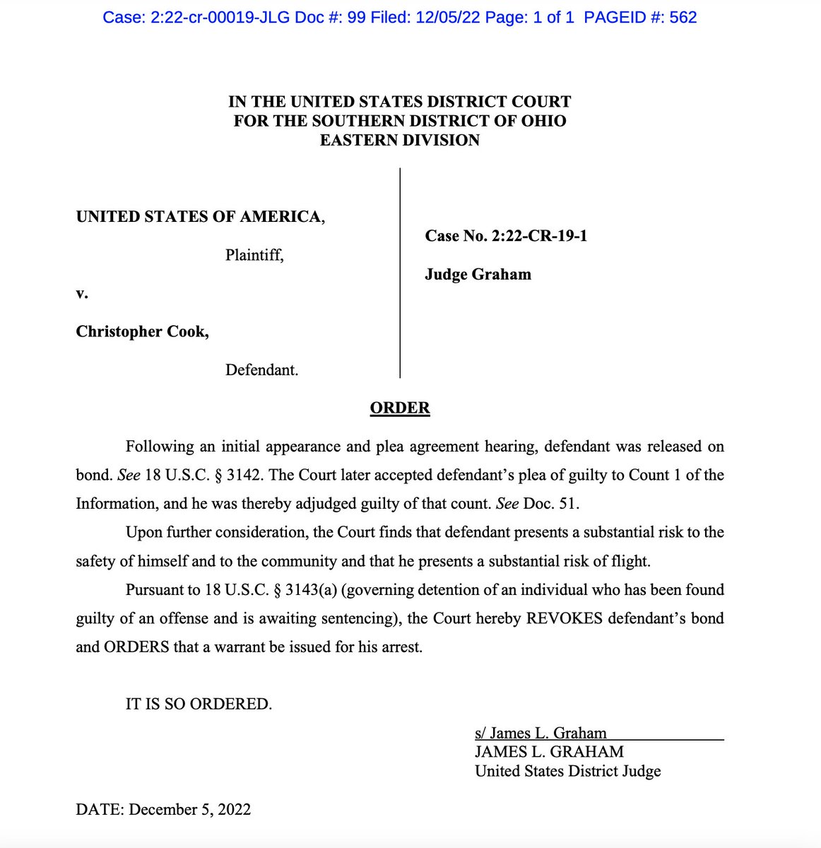 socialistdogmom's tweet photo. according to documents unsealed this morning in the case against 3 men awaiting sentencing after pleading guilty in february to planning attacks on power substations, christopher cook's bond was revoked &amp; his computer was seized by US marshals on december 5. https://t.co/0y5KvsgrGB