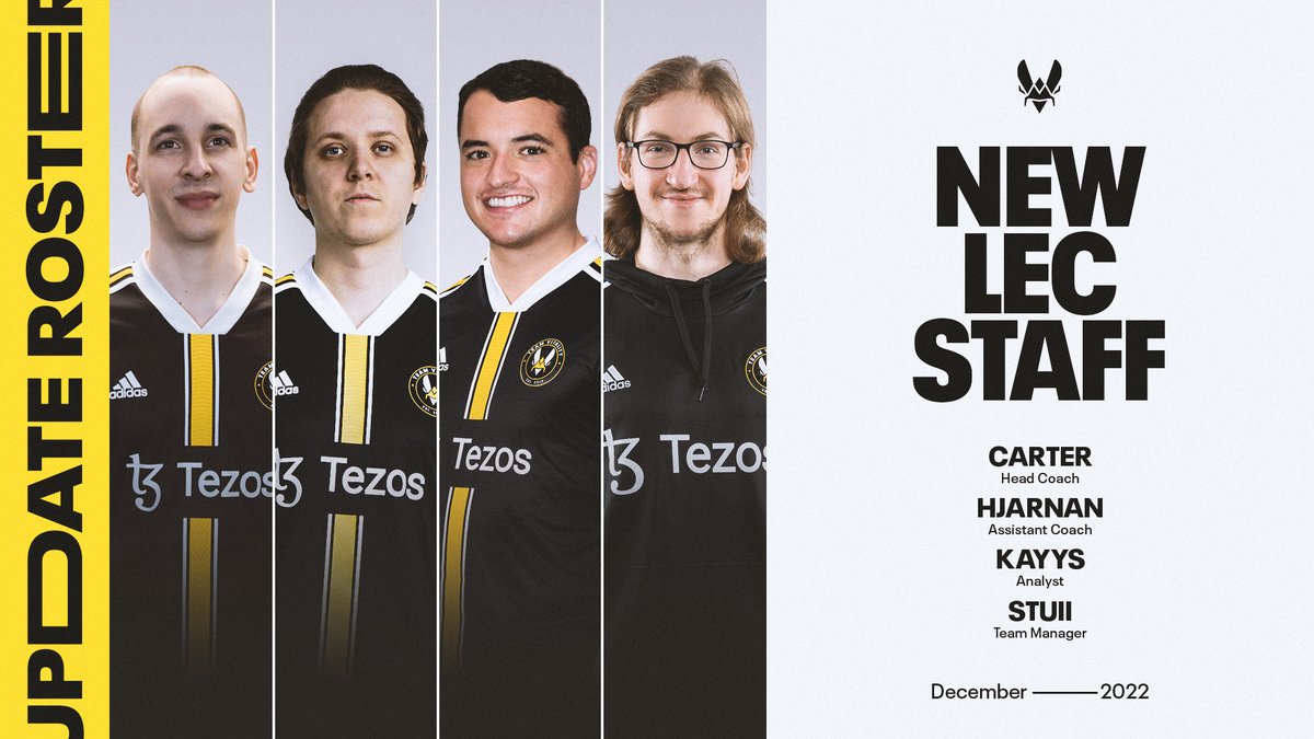 Team Vitality π (@teamvitality) on Twitter photo <a href="/zyblol/">Bo</a> <a href="/Perkz/">Luka</a> <a href="/neon_euw/">Neon</a> <a href="/KaiserLoL/">Kaiserπββ¬</a> To lead our new roster of champions we would like to welcome our new staff team as well π
Head Coach: <a href="/CoachCarterLoL/">Coach Carter</a>
Assistant Coach: <a href="/Hjarnanx/">Petter Freyschuss</a>
Analyst: <a href="/kayyslol/">Jack Charles</a>
Team Manager: @VITStuii
*Pending Riot Approval
#VforVictory <a href="/zyblol/">Bo</a> <a href="/Perkz/">Luka</a> <a href="/neon_euw/">Neon</a> <a href="/KaiserLoL/">Kaiserπββ¬</a> To lead our new roster of champions we would like to welcome our new staff team as well π
Head Coach: <a href="/CoachCarterLoL/">Coach Carter</a>
Assistant Coach: <a href="/Hjarnanx/">Petter Freyschuss</a>
Analyst: <a href="/kayyslol/">Jack Charles</a>
Team Manager: @VITStuii
*Pending Riot Approval
#VforVictory