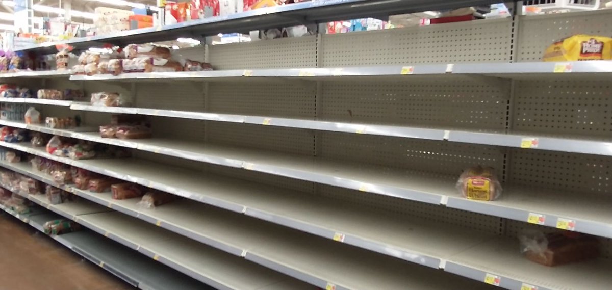 wkyc's tweet photo. The grocery store shelves in Northeast Ohio are starting to look bare. A viewer at Walmart in Chardon shared these pictures with 3News https://t.co/R8A8xsVqkT
