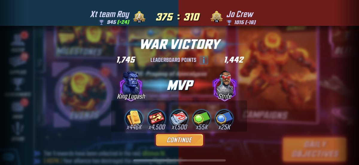 KingLugash's tweet photo. BOOM! Two War MVPs in a row!

@MarvelStrikeF 
#MarvelStrikeF #MarvelSF #MobileGame #mobilegaming https://t.co/1BYtJgxfzZ