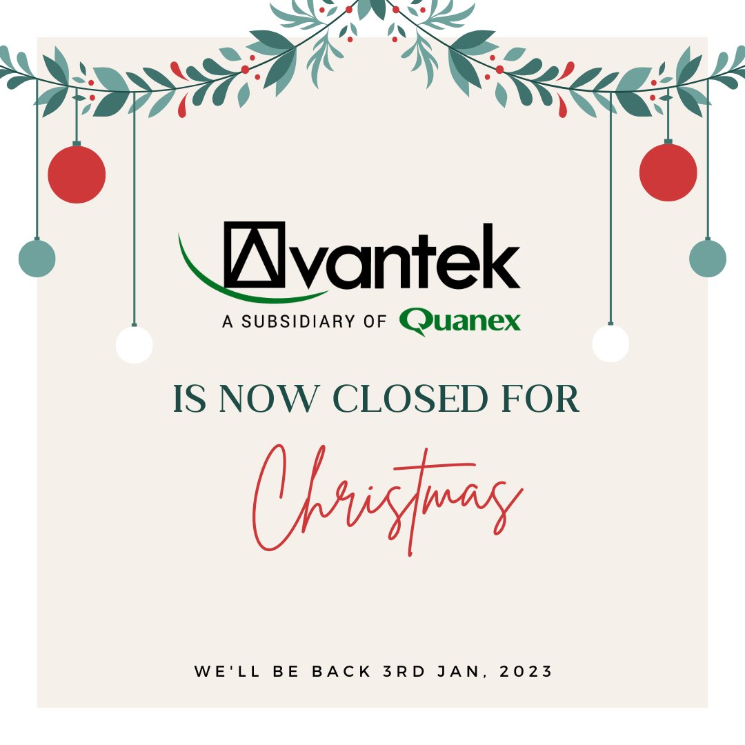 Avantek is now closed for the seasonal break! 🎅🎄

Please feel free to email the team at sales@avantekmachinery.co.uk and we’ll get back to you when we return on 3rd January 2023!

#happyholidays #seasonsgreetings #MerryChristmas