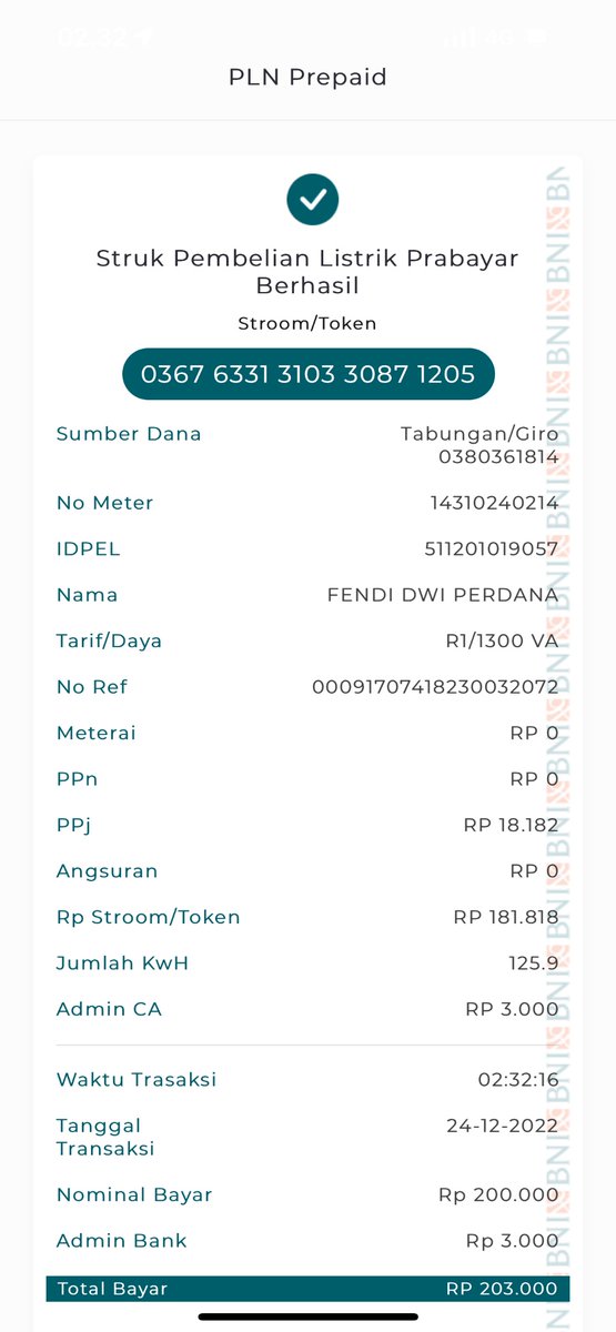 Fendi_dp's tweet photo. @BNI @pln_123 
Hallo selamat pagi, saya isi token listrik 2x tapi ketika diinput gagal semua saldo juga terpotong gimana nih? https://t.co/WQ4cJoSj48