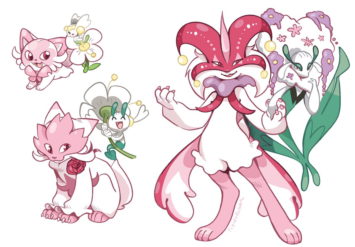 pokemon (creature) no humans flower white background smile open mouth standing  illustration images