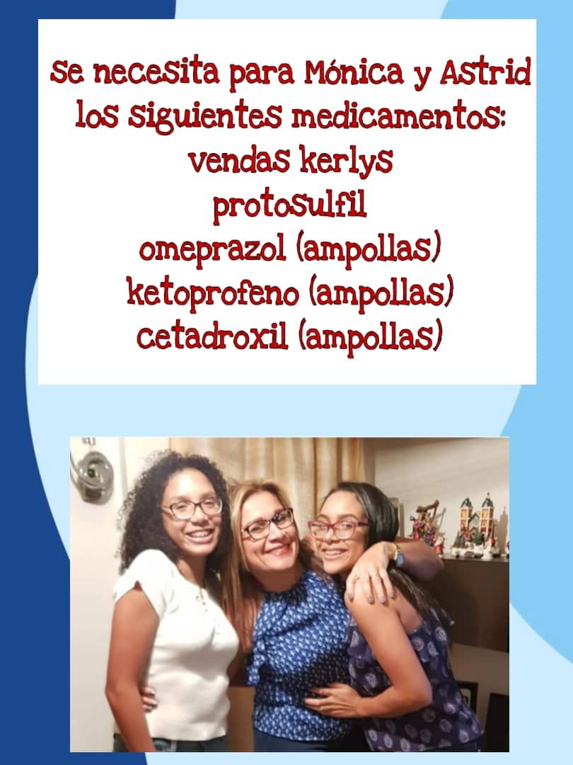 dicecardenas's tweet photo. Agradezco nuevamente difundir, orar o colaborar con Mónica y Astrid.
De requieren estos medicamentos de forma urgente.
@MalvadoElvis @PableOstos @Mafersalaazar 
Agradezco pueden difundir.
#Pzo 
#puertoordaz
#Ayuda 
#URGENTE https://t.co/NXy6KybEZc
