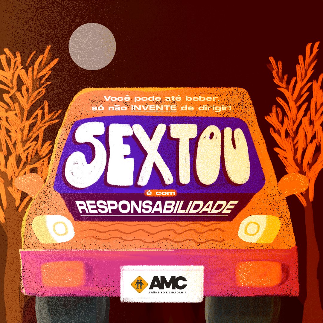 amctransito's tweet photo. Já foi escolhido quem vai ser o #MotoristaDaRodada? Ah, certo, todos vão voltar de aplicativo! Tudo bem. Sextou e nem por isso a responsabilidade vai ficar de fora. Aproveite com todos e não se esqueça de chamar o cuidado com a vida.😉
#AMCTransito #NuncaBebaEDirija #amc https://t.co/YeBMW2Vvpu