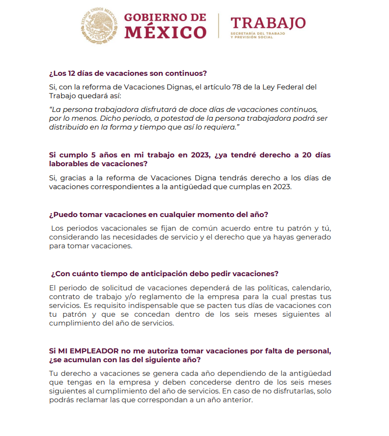 LEGARAMX's tweet photo. La @STPS_mx responde principales dudas sobre aplicación de “vacaciones dignas”.

https://t.co/yEqKdRDST0 https://t.co/GDwAFPJeYX