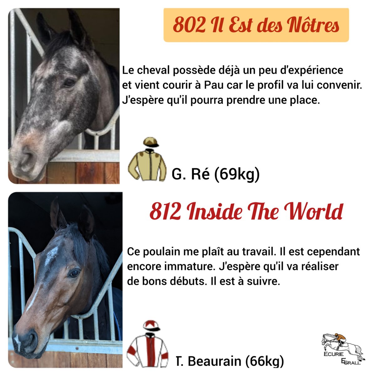 GrallErwan's tweet photo. 6️⃣ partants pour ce samedi à @Hippodrome_Pau (R2) ! 

Dans l'ordre du programme :
 
🐴 Japelou Deciergues 
🐴 Riskman
🐴 Milord du Mesnil
🐴 Indulgente
🐴 Il Est des Notres
🐴 Inside The World

Toutes les infos ici en 3 images ⬇️⬇️
On croise les doigts 🤞🤞 https://t.co/lILRqZ5Acb