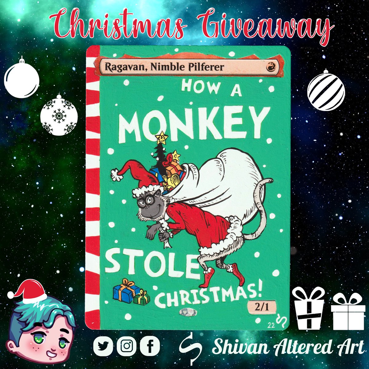 ShivanArt's tweet image. 🔥Giveaway Time🔥

Hey Fam😃!
It’s Christmas Time🎄and before closing the 2022 Year of Alters let’s celebrate with a giveaway🙂

Handpainted
Ragavan, the Grinch!🎄🎁😃

How to enter✨:
- Drop a Like👍
- Retweet🐦
- Follow Me 👥

More infos down below⬇️

Ref:Changes to Dr.Seuss