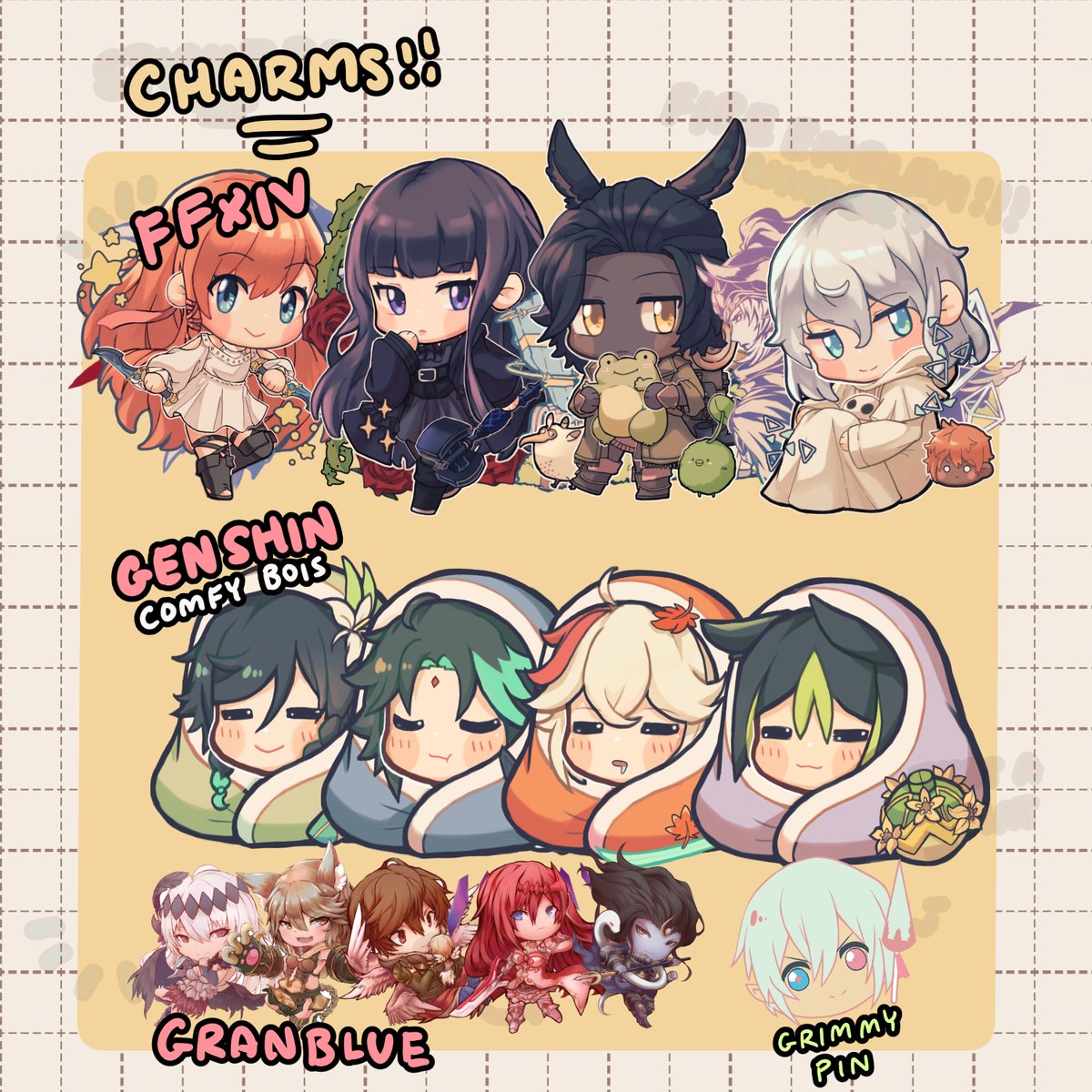 triniten's tweet photo. [RTs Kinda appreciated!]
just wanna do a small interest check to see if people would want to buy my leftover convention merch!

Would you be willing to buy my keychains and stickers?
#artistalley #FFXIV #keychains #GenshinImpact #FireEmblem 
https://t.co/HpOreU4gg7
1/2
