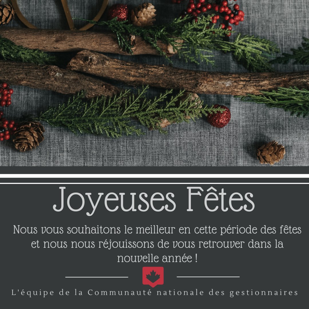 Joyeuses Fêtes

Nous vous souhaitons le meilleur en cette période des fêtes et nous nous réjouissons de vous retrouver dans la nouvelle année !

L'équipe de la Communauté nationale des gestionnaires