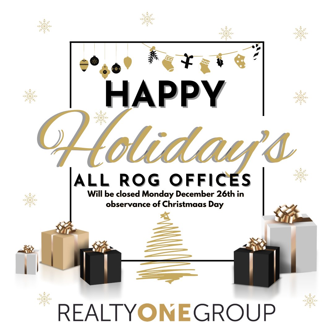 NVSWRealtyONE's tweet photo. ATTENTION Agent's: All ROG Offices will be Closed Monday December 26th, 2022. Southwest Realty ONE Grous is wishing Happy EveryONE a Happy &amp; Safe Holiday! #team #grow #love #determined #revenue https://t.co/3gEIwBA7yZ