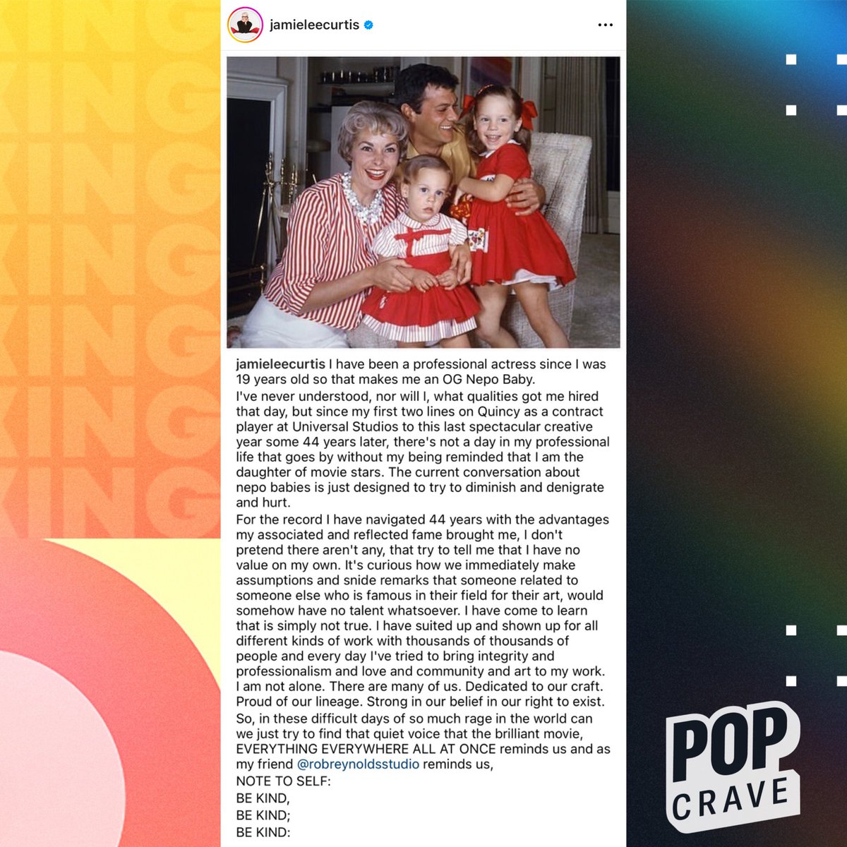 Pop Crave on Twitter "Jamie Lee Curtis weighs in on the “nepotism baby