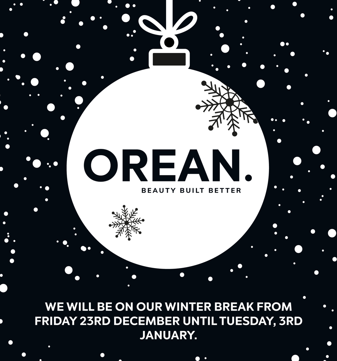 weareorean's tweet photo. Happy Holidays and warm wishes for the New Year, with love from the Orean team! 

We would love to wish you all a truly magical time with your closest ones, may your holiday sparkle with joy and laughter. May your business grow and prosper in 2023! https://t.co/HHGz0Ozo5G