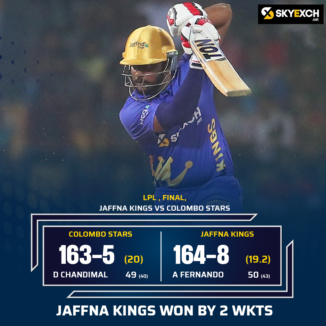 officialskyexch's tweet photo. Jaffna Kings are the champions of Lanka Premier League 2022.

#JaffnaKings #LPL2022 #LankaPremierLeague #SkyExch #ColomboStars https://t.co/gJQyks8h8E