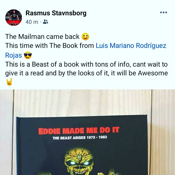 Luisma1974's tweet image. If you don't know who Rasmus (Ras) you probably haven't read the IMFC magazine or the Guiness World Record Book as he is the current holder of the World's largest #IronMaiden collection. Today he got the #EddieMadeMeDoIt book and here's the message he shared over FB. #IMFC