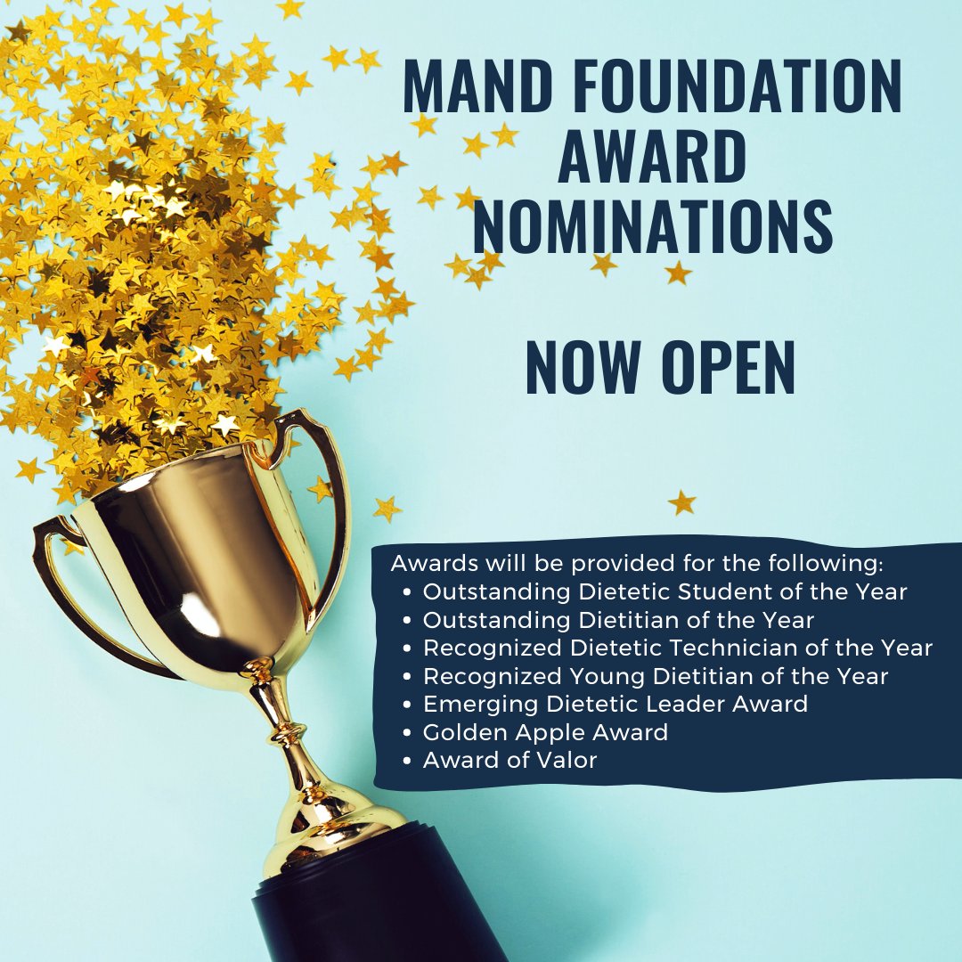 EatRightMN's tweet photo. MAND recognizes outstanding students, nutrition professionals and supporters each year at our Annual Conference!
Complete your nominations here: https://t.co/ljR7bhAwZJ
#MAND #EatRightMN #MNEatRight #MANDFoundation #Awards https://t.co/dIvijeoQ1m