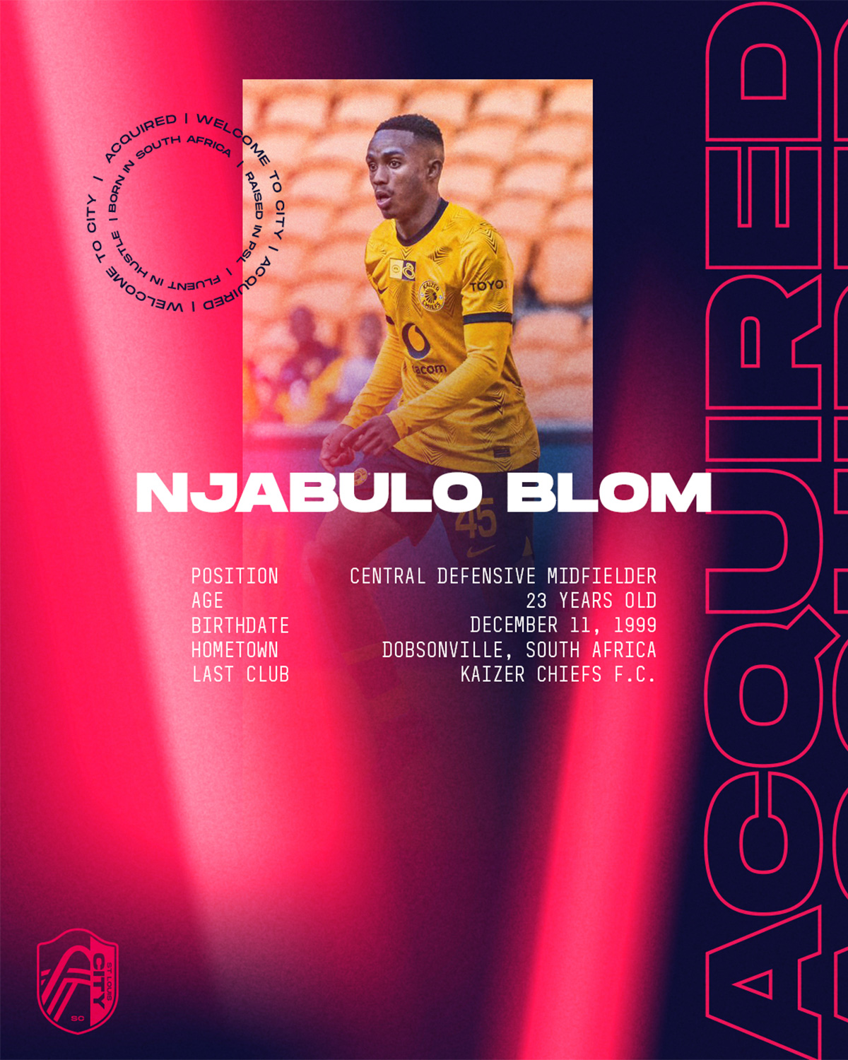 y - St Louis CITY SC on X: Welcome to CITY, Njabulo Blom! 🇿🇦 We have  acquired the versatile 23-year old South African national team midfielder  from @KaizerChiefs. 🔗  / X