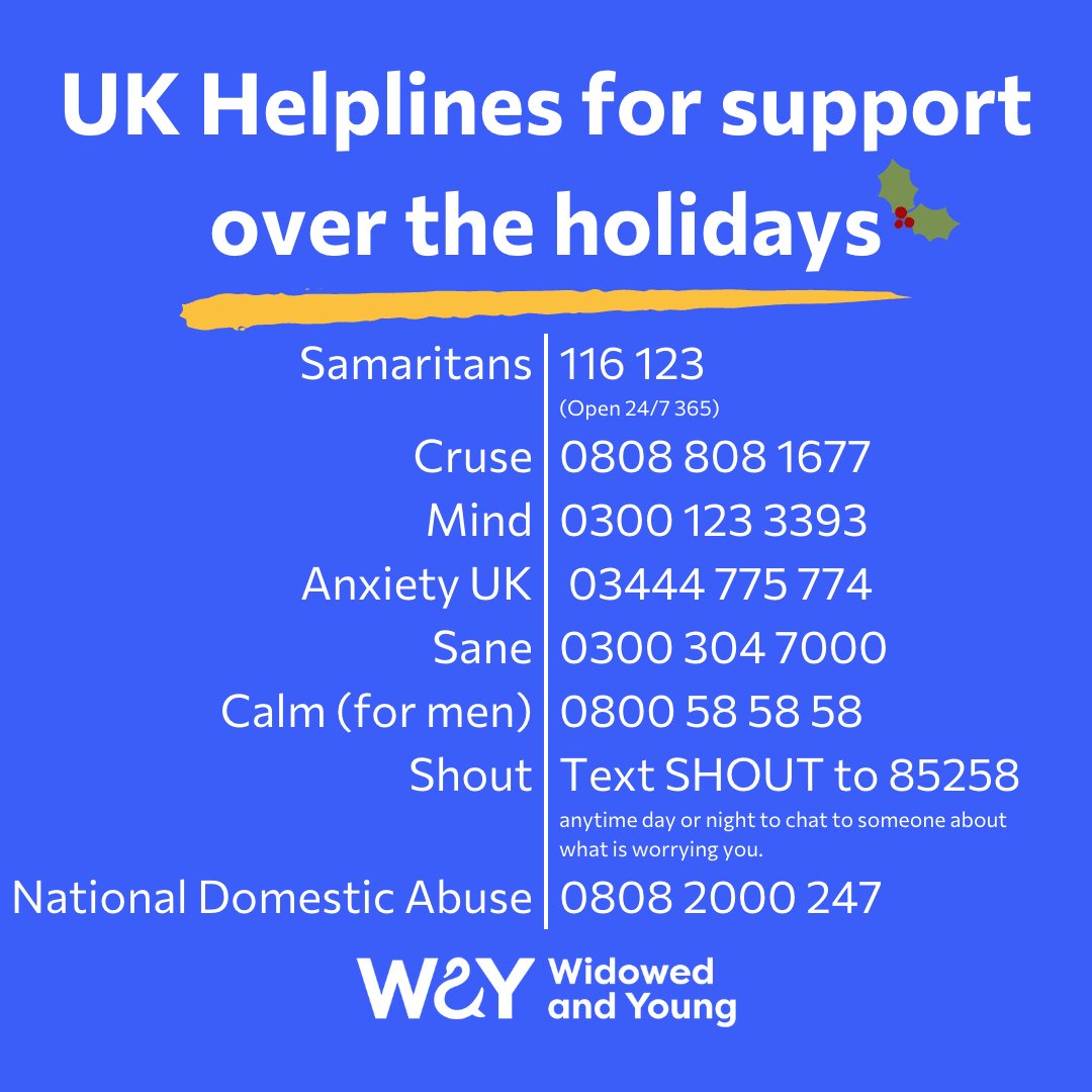 Many of us struggle at this time of year. Please remember that you are not alone, and there is support available 💙

IN A LIFE-THREATENING EMERGENCY, ALWAYS DIAL 999 FIRST.

#Widow #Widowed #Bereavement #Grief #Loss #BereavementSupport #GriefSupport  #CopingAtChristmas