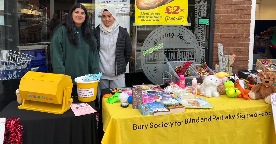 BuryGrammar's tweet photo. 🎁 We are very proud of our partnership with @BuryBlindSoc and the work we do to support each other. Year 12 students Zenab and Imaan thoroughly enjoyed their time spent with other volunteers, wrapping Christmas presents to raise money to fund the fantastic work of the charity.👏 https://t.co/oT4IWkQUut