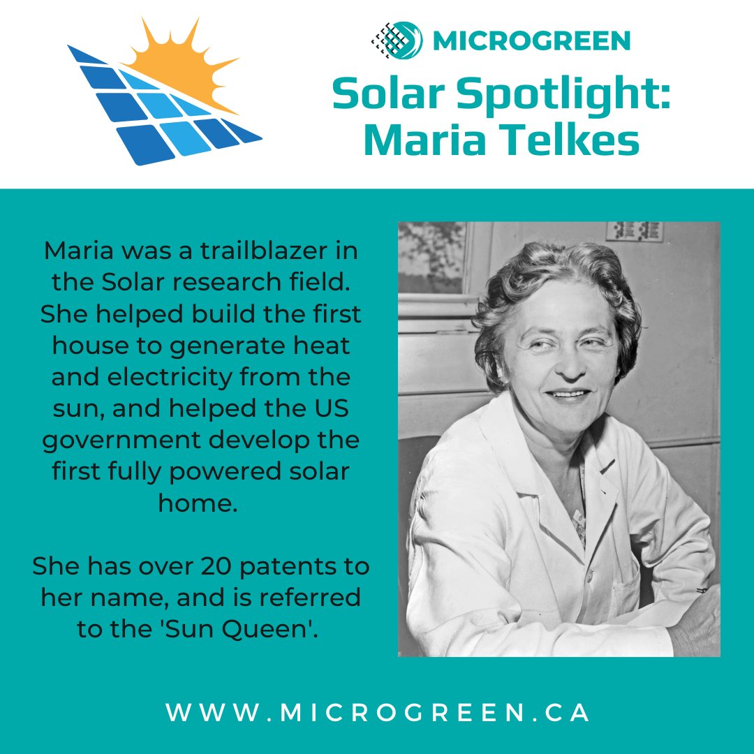 🧑‍🔬Maria Telkes was a Hungarian scientist who helped paved the way for a lot of Solar Power achievements. 🌞 We need more people like Maria to help solve this global energy crisis and end the reliance on fossil fuels.

🙌Thank you Maria.

invent.org/inductees/mari…