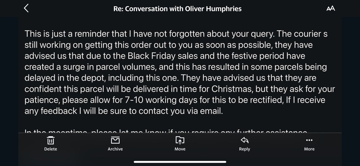 HumptheGrump's tweet photo. @houseoffraser just received this. Would you be patient for 7-10 days and expect this to arrive by tomorrow? #ridiculos #shambles #asbadasSportsDirect #getaphone https://t.co/QaK9DuZKfF