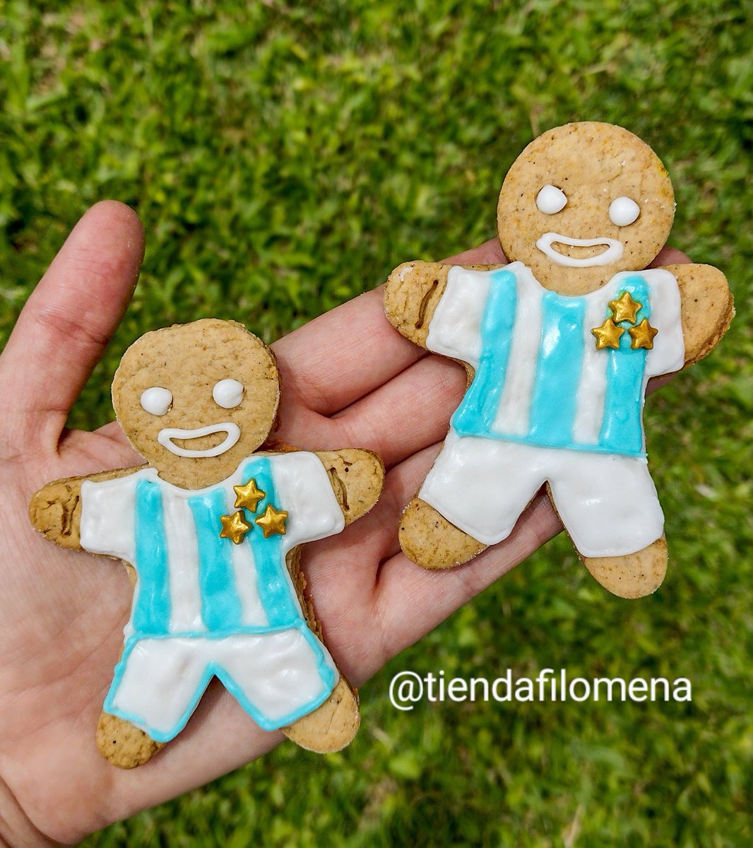 CeciAsenjo's tweet photo. En un recreo de la cocina me hice esto porque cuando se junta el mundial con la Navidad nacen las galletitas de jengibre campeonas
🎄⭐⭐⭐🎄
Alguien más sigue manija? 
#argentina #campeonesdelmundo #mundial #muchachos #messi #gracias 💙🤍💙 https://t.co/rxagm5H3B8