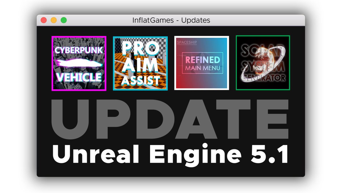 InFlatDev's tweet image. Exciting news! Our team has updated all of our #UnrealEngine  assets to #UnrealEngine5.1, including Cyberpunk Vehicle, Pro Aim Assist, Solar System Generator, and Refined Main Menu. Check out the full details in our latest blog post here : InflatGames.com/?p=4245