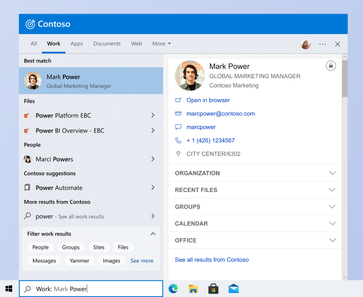 The Work vertical is a new dedicated canvas for quick and reliable organization-wide search in Windows Search. Learn more:  msft.it/6012ewdgu